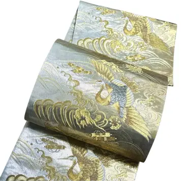 A 193 후쿠로 오비 육통 무늬 금실 거북과 학 구름 순수 실크 기모노