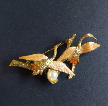 B113 브로치 에나멜 빈티지 학 진주 오비 고정 띠