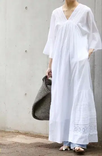 누키테파 코튼 보일 레이스 핀턱 드레스 미사용 화이트 프리 사이즈