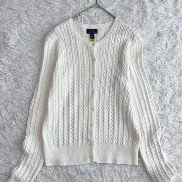 새상품급 폴로 랄프로렌 케이블 니트 가디건 홀스 로고 자수 화이트 긴팔