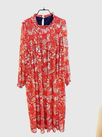 꽃무늬 긴팔 원피스 오렌지 계열