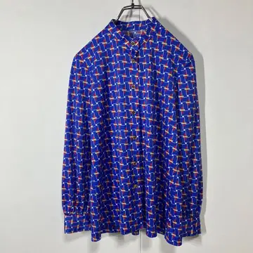 빈티지 아트 레트로 버튼 밴드 카라 니트 긴팔 셔츠 구제 의류