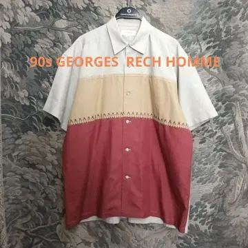 90s GEORGES RECH HOMME 린넨 25% 자수 반팔 셔츠