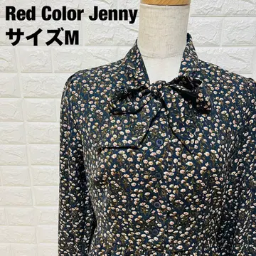 Red Color Jenny 꽃무늬 롱 원피스 M 긴팔 리본 [ 96 ]