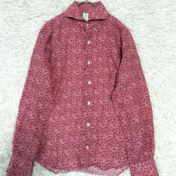 [ 새상품급 ] 피나모레 린넨 100% 올 패턴 긴팔 셔츠 핑크 계열 M