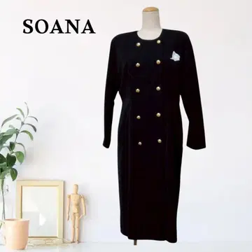 zC249 [ XL ] SOANA 둥근넥 골드 버튼 원피스 긴팔
