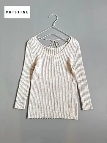 PRISTINE 리브 니트 백리본 오가닉 코튼 야크 긴팔