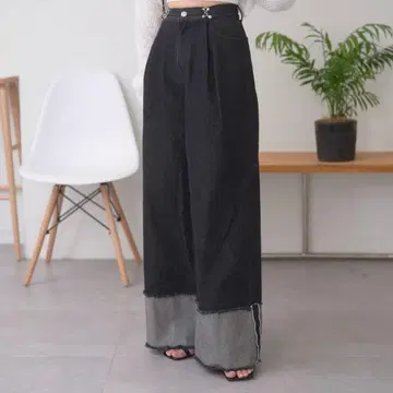 chico 치코 접힘 와이드 데님 블랙 사이즈 1