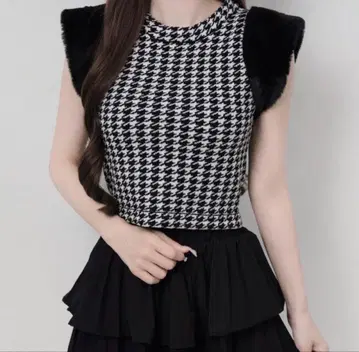 루미뇽 Houndstooth 퍼 니트 탑