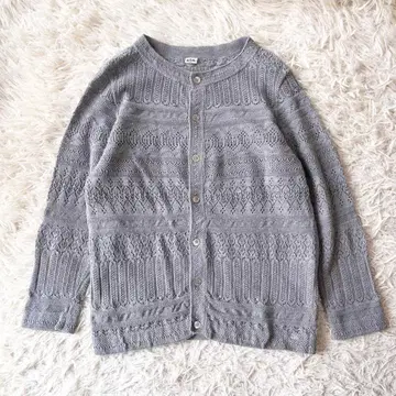 45R 아이스 코튼 니트 레이스 가디건 라이트 그레이