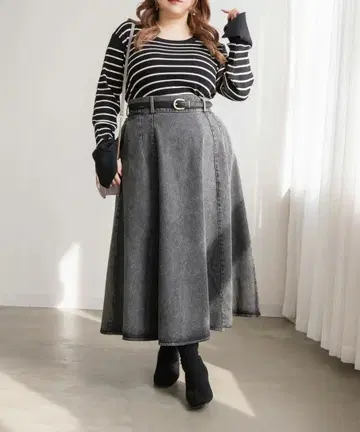 데님 플레어 스커트 CLETTE 3L 블랙