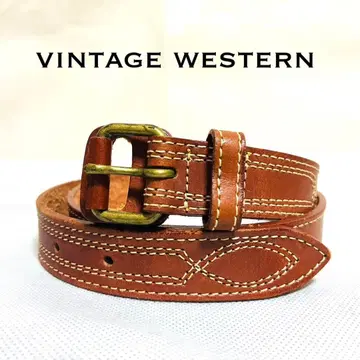 [ 미사용 ] 빈티지 가죽 벨트 웨스턴 화이트 스티치 브라운