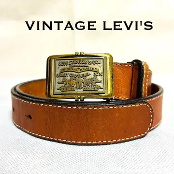 빈티지 리바이스 가죽 벨트 플레이트 버클 골드 브라운