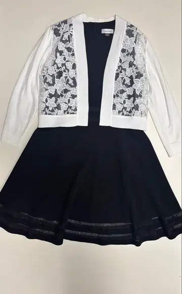 캘빈클라인 세레모니 2점 짙은 네이비 A라인 드레스, 레이스 가디건 L