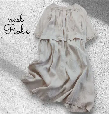 네스트로브 린넨 100% 반팔 개더 원피스 레이스 생지 루즈핏 린넨