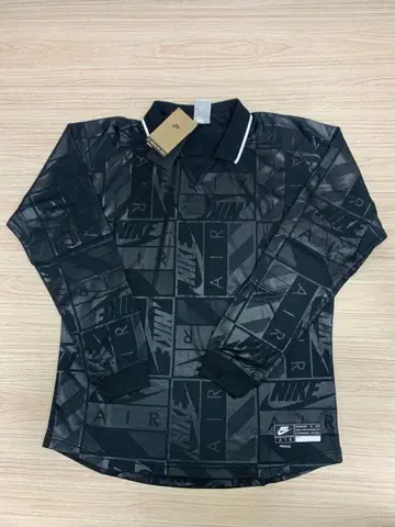 새상품 NIKE AIR 롱 슬리브 피케 셔츠 남성용 블랙 올 패턴 긴팔