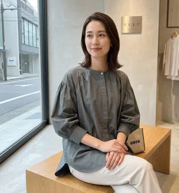 거의 미사용 플라스테 PLST 코튼 블렌드 개더 셔츠 S