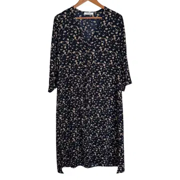 BACK NUMBER 꽃무늬 원피스 F 롱 기장 7부 소매 블랙