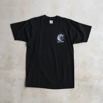 90s 지구 우주 프린트T셔츠 블랙 L 기업 아트T 빈티지