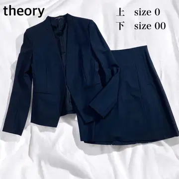 theory 띠어리 스커트 수트 노카라 셋업 네이비 울
