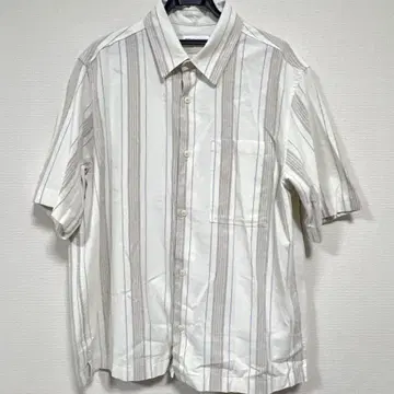 ZARA 자라 반팔 스트라이프 셔츠 베이지 블루 코튼 린넨 XL