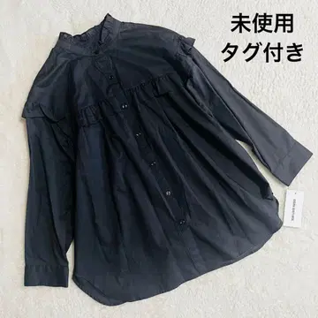 NATURAL BEAUTY BASIC 요크 프릴 코튼 블라우스 블랙