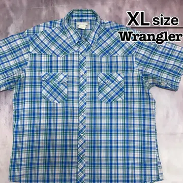 Wrangler 웨스턴 셔츠 반팔 XL 블루 화이트 체크 구제 의류