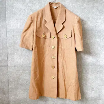 멜라비 반팔 사파리 자켓 무지 9 브라운 린넨 레트로 일본제 M 상당
