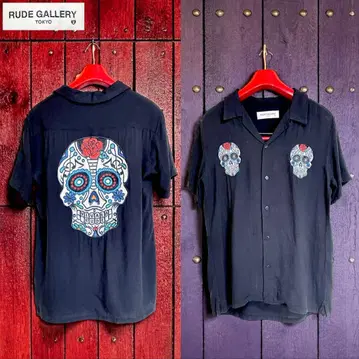 17ss RUDE GALLERY 멕시칸 스컬 자수 셔츠 레이온 블랙 M