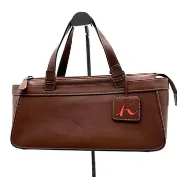 키타무라 핸드백 브라운 핑크색 스티치 로고 참 가죽