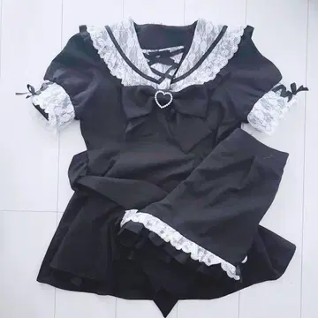Dear My Love 레이스 겹침 세일러 리본 셋업