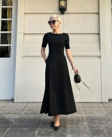 JENNE 보트넥 티셔츠 원피스 블랙 L