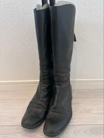 블랙 가죽 롱 부츠 24.0cm