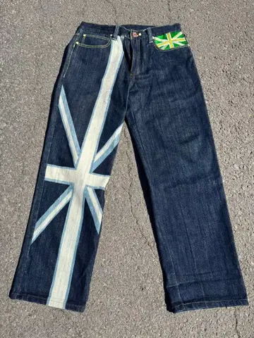 COOGI 데님 유니언 잭 자수 Y2K 힙합 배기