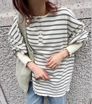 jumelle 주멜로 보더 와플 티셔츠 핑거홀 포함
