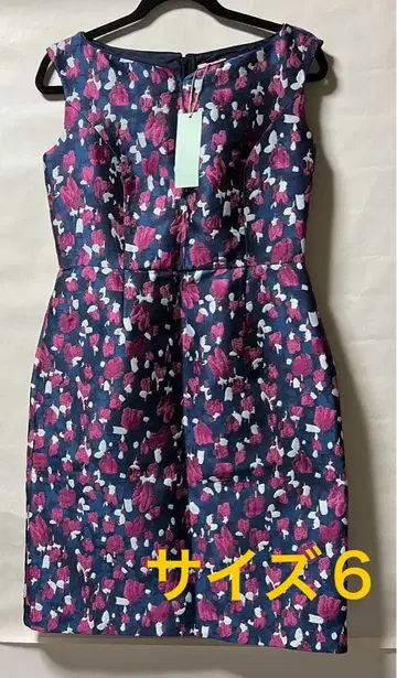 토카 꽃무늬 슬리브리스 원피스 드레스 사이즈 6 네이비 핑크