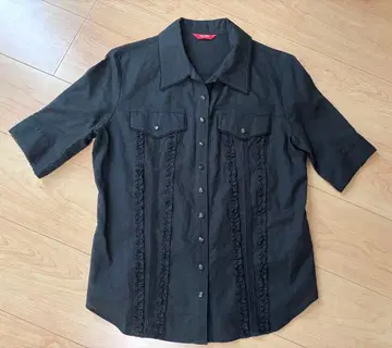 핑크하우스 면 린넨 긴팔 블라우스 셔츠 블라우스 반팔 프릴 L 사이즈