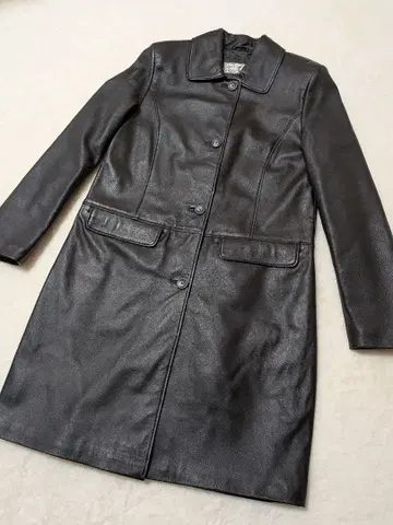 컨디션 최상 Mia Carna 고급 램 가죽 롱 코트 양가죽 블랙 11호