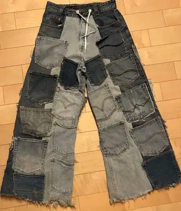 구제 의류 리메이크 패치워크 데님 배기 와이드 팬츠 청바지
