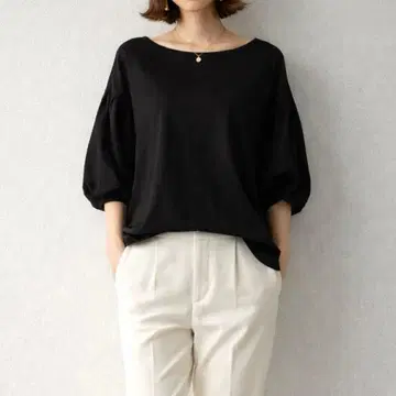 오파크 클립 [M] 어른스러운 쿨 개더 슬리브 보트넥 티셔츠