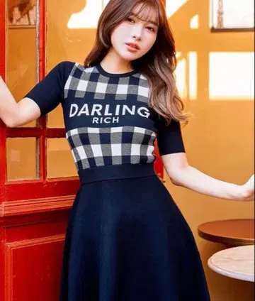 Darich 깅엄 체크 니트 미니 원피스