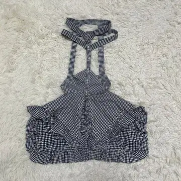 SIIILON 시이론 깅엄 체크 프릴 하네스 벨트 뷔스티에