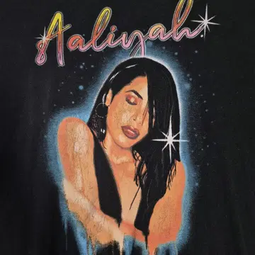 Aaliyah 아리야 구제 의류 T셔츠 XL 블랙 빅 프린트