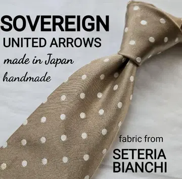 SOVEREIGN 물방울 화이트 도트 실크 넥타이 베이지 일본제