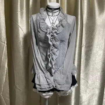 도트 무늬 튤 가디건 비침 모리걸 헤이세이 갸루