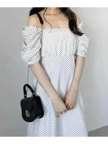 Heather 개더 도트 원피스 화이트 호비계정 GRL 스나계