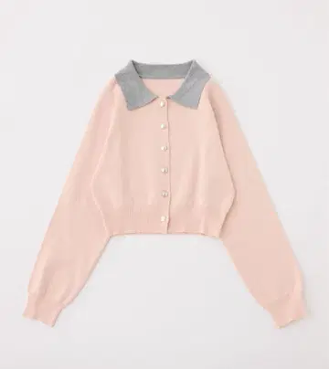 NICE CLAUP 배색 칼라 골드 버튼 니트 핑크 FREE 봄옷