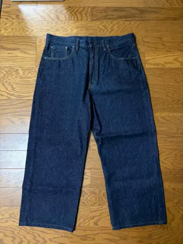 다크 블루 배기 데님 팬츠