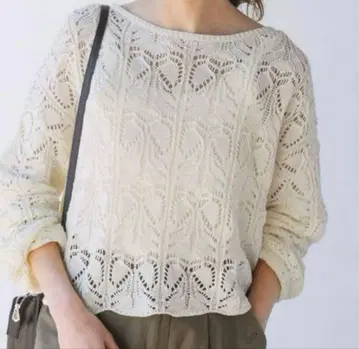 2025SS Spick & Span 기마 코튼 시스루 편직 보트넥 니트