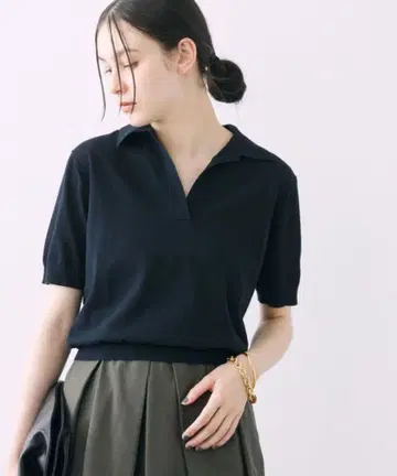 BAYLONE FROSTY 폴로풍 니트 네이비 반팔 썸머 니트